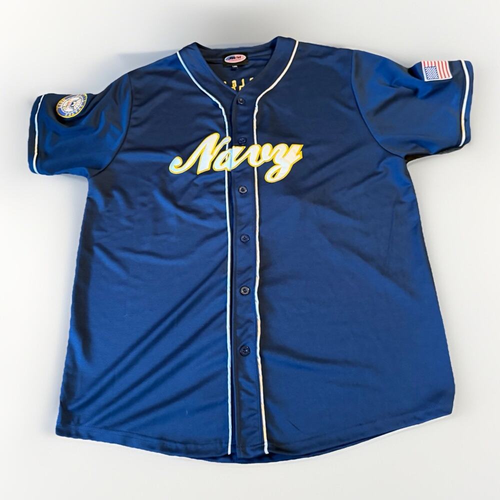 US Navy Jersey 2XL Nautical Coastal Americana Patriotic Baseball Shirt